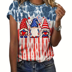 Summer Tie Dye Star Lips Print Short Sleeve T-shirt Women's Tops