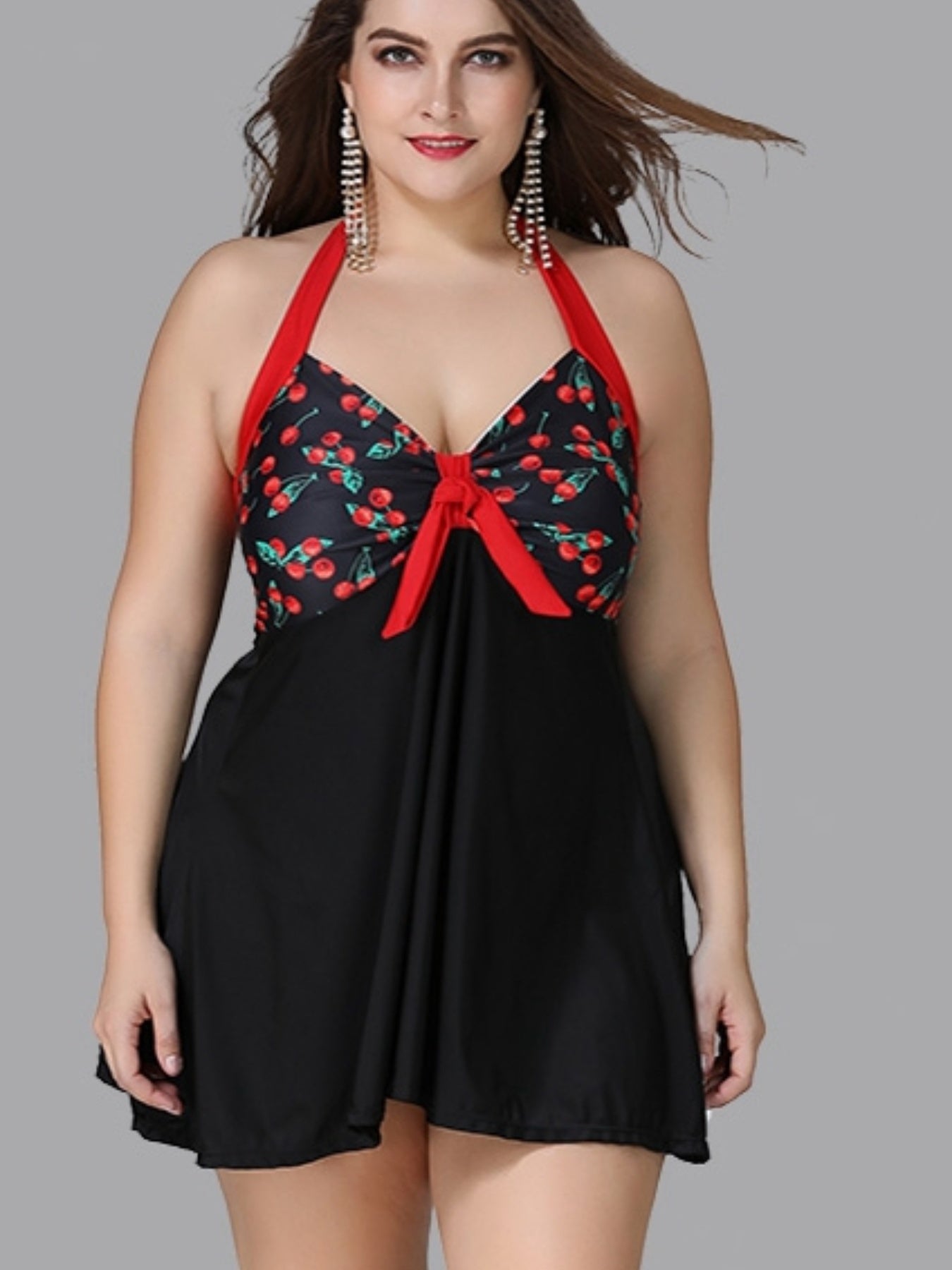 Cherry Print Halter Neck Top & Panties Swimsuit Set