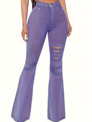 Sexy Jeans Women's Flared Leg Ripped Denim Pants