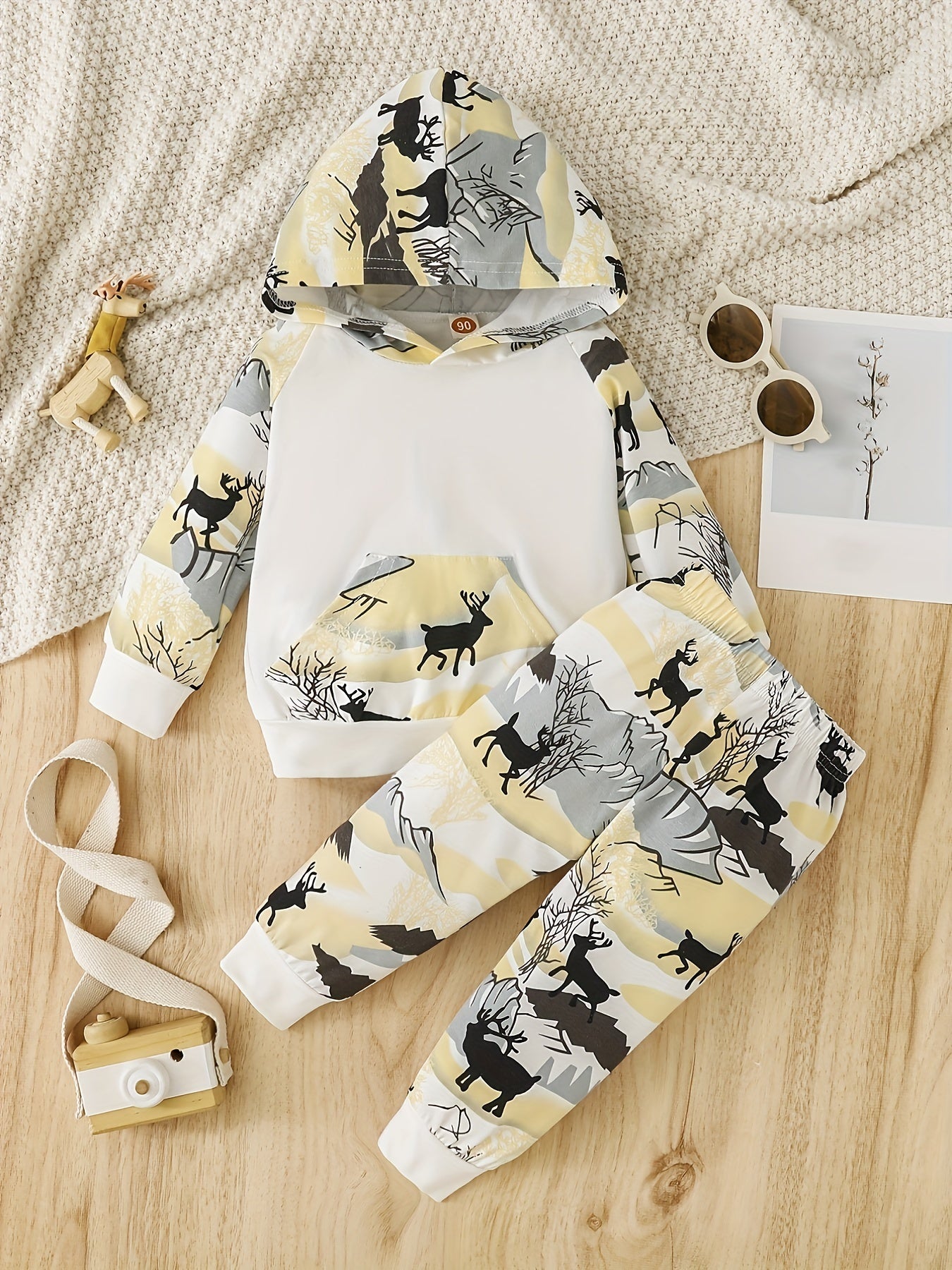 Toddler Baby Boys Deer Printed Hoodie and Pants Christmas Outfits