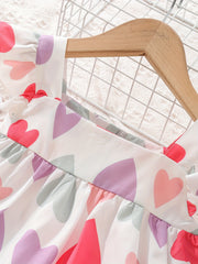 Colorful Heart Graphic Fly Sleeve Dress for Baby Girls