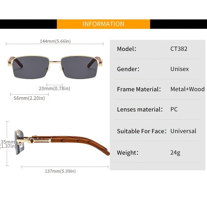 Men's Small Square Hip Hop Wood Grain Retro Sunglasses