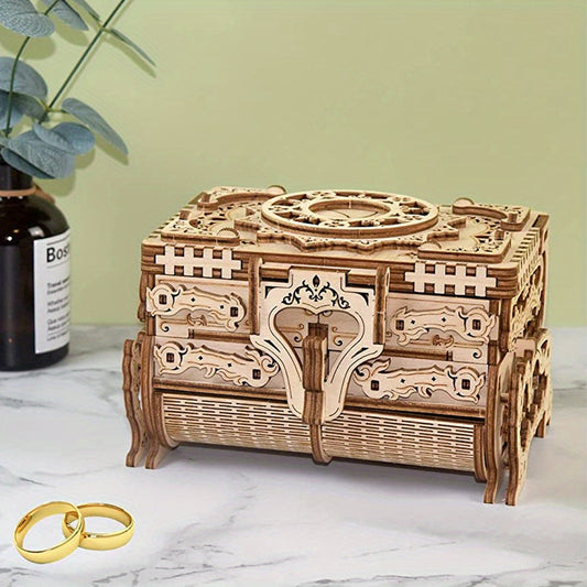 3D Wooden Puzzle Music Box Kit Antique Jewel Box DIY Home Decoration