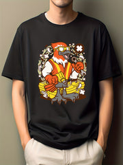 Men's Bird Guitar Print T-shirt Active Casual Crew Neck Tee