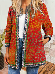Graphic Print Open Front Jacket Casual Long Sleeve Jacket