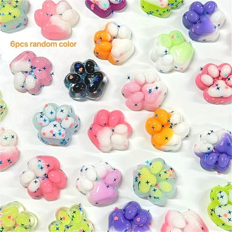 6pcs Mixed Cat Paw Soft Textured Toy Glitter Colorful Durable