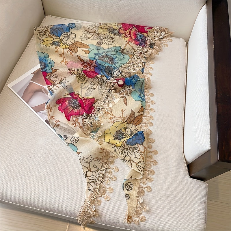 Lace Triangle Shawl Thin Fringed Scarf Sunscreen Casual Wrap