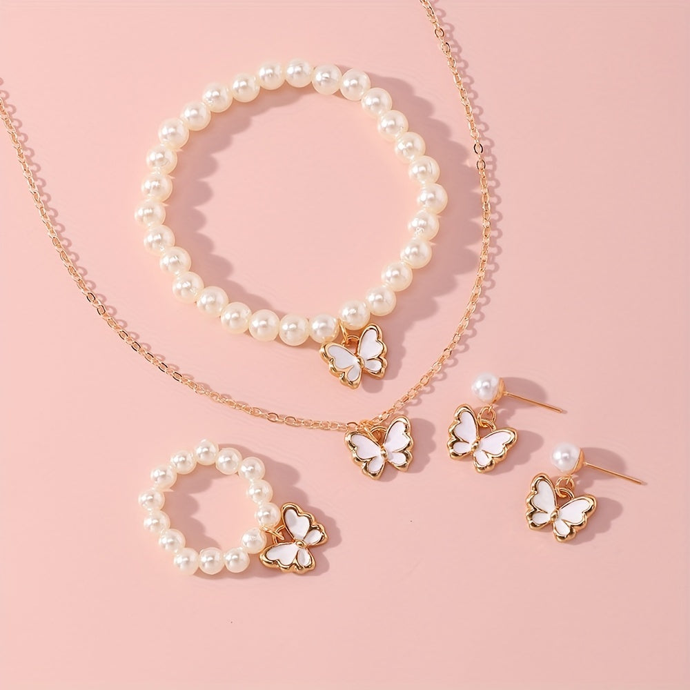 Butterfly Charm Faux Pearl Jewelry Set for Kids