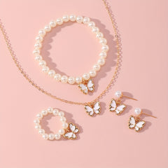Butterfly Charm Faux Pearl Jewelry Set for Kids
