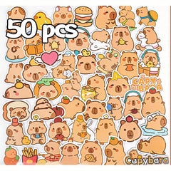50pcs Capybara Stickers DIY Suitcases Phones Mugs Skateboards Khaki Mixe