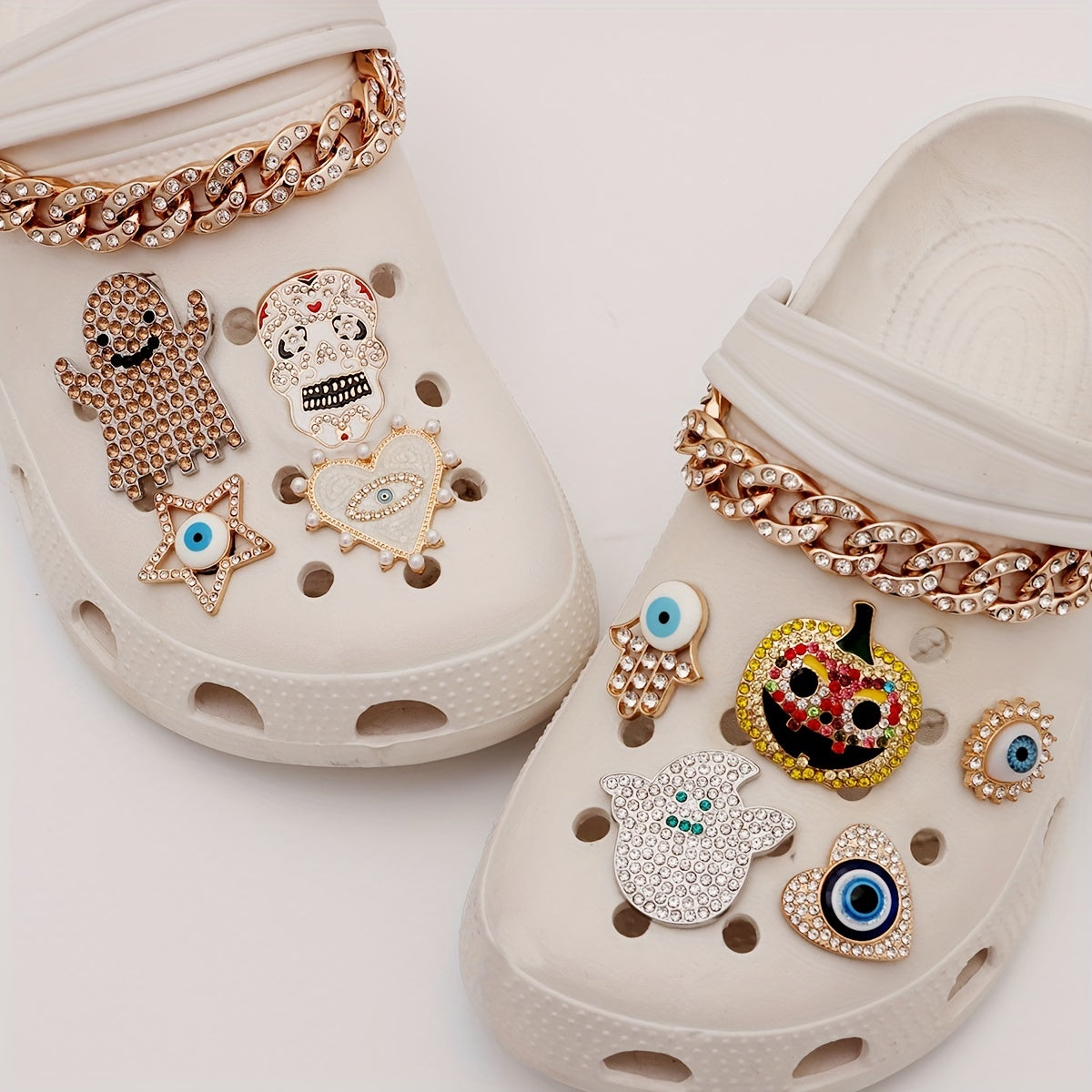 17pcs Women's Glitter Clog Charms For Crocs Assorted Halloween Decoration