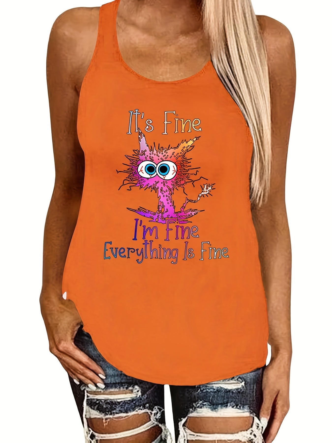 Cartoon Cat Print Tank Top for Women