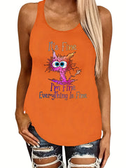 Cartoon Cat Print Tank Top for Women