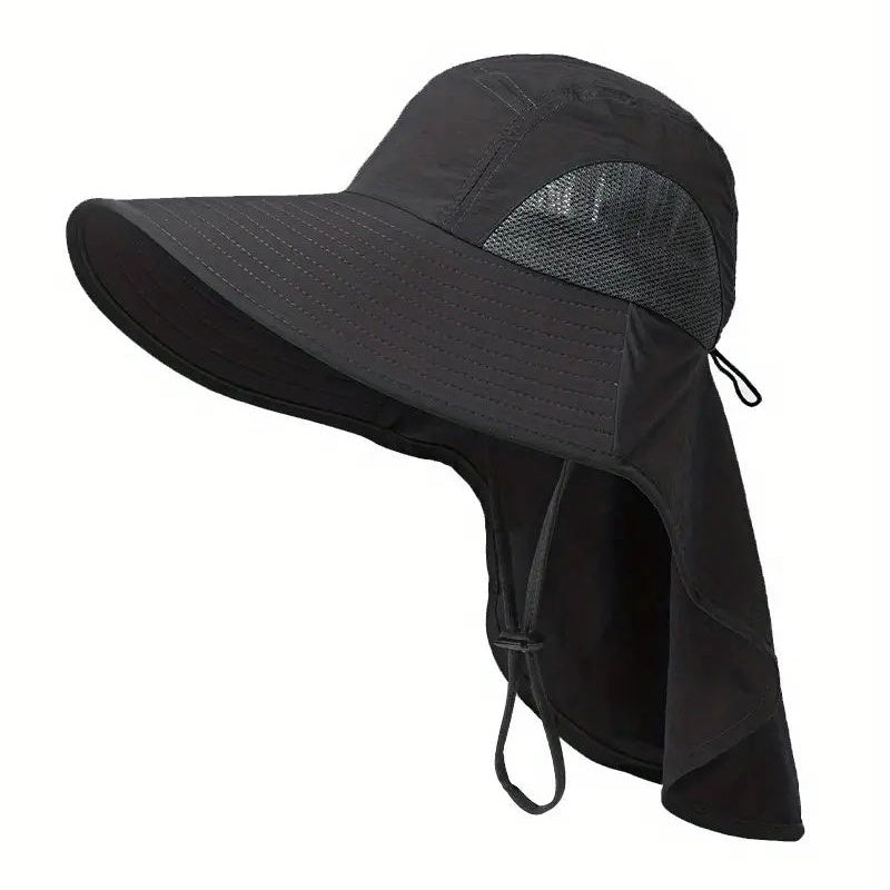 Unisex Mesh Sun Hat With Neck Flap Wide Brim Boonie Hat For Hiking Fishing