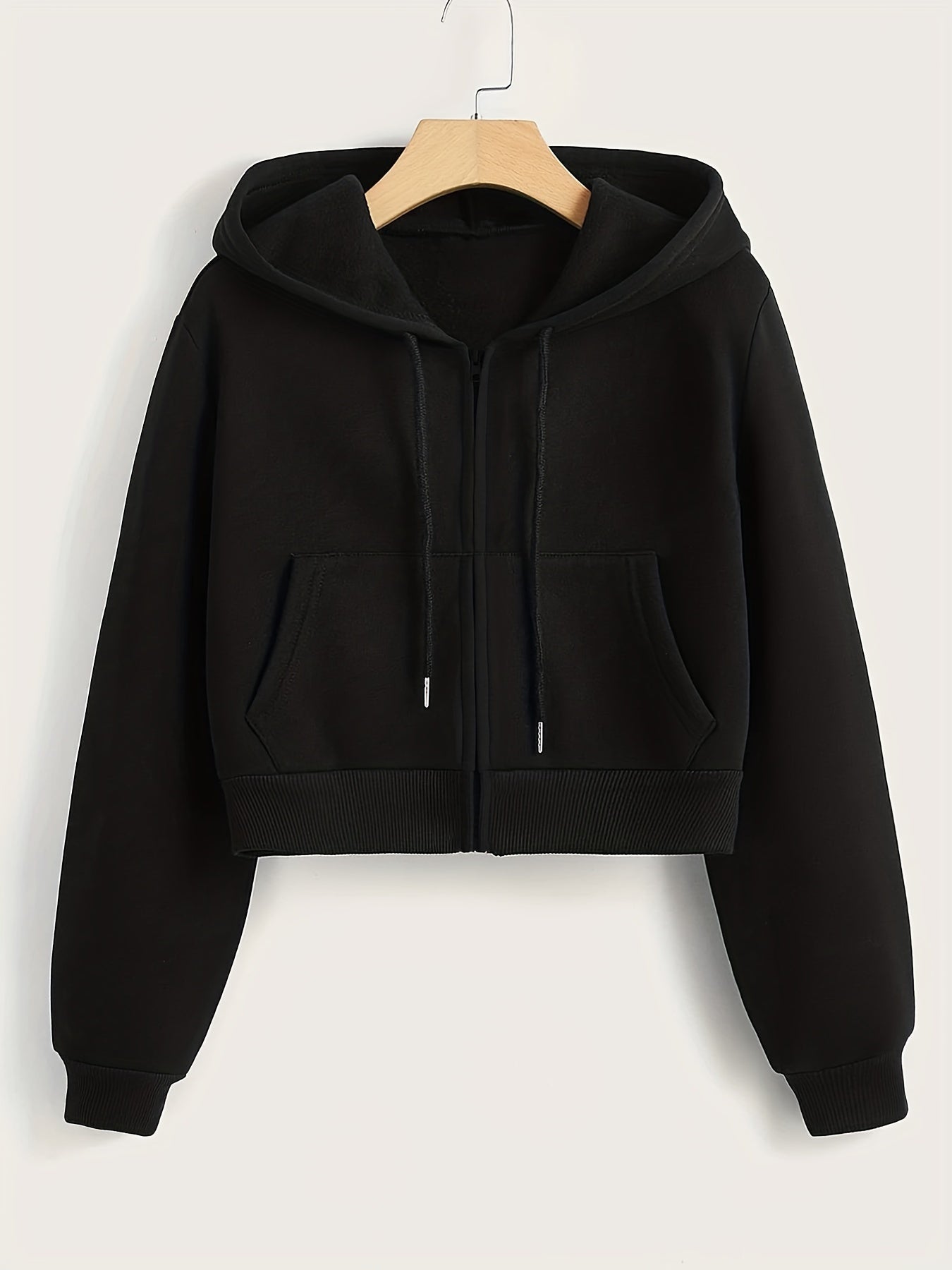 Hooded Sports Sweatshirt Zipper Up Long Sleeve Crop Hoodie
