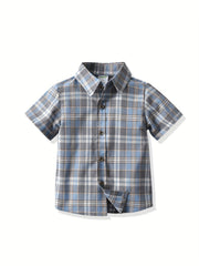 Toddler Boys Plaid Graphic Button Short Sleeve Shirt