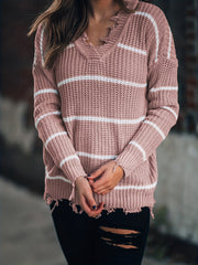 Casual Stripe Print Drop Shoulder Sweater