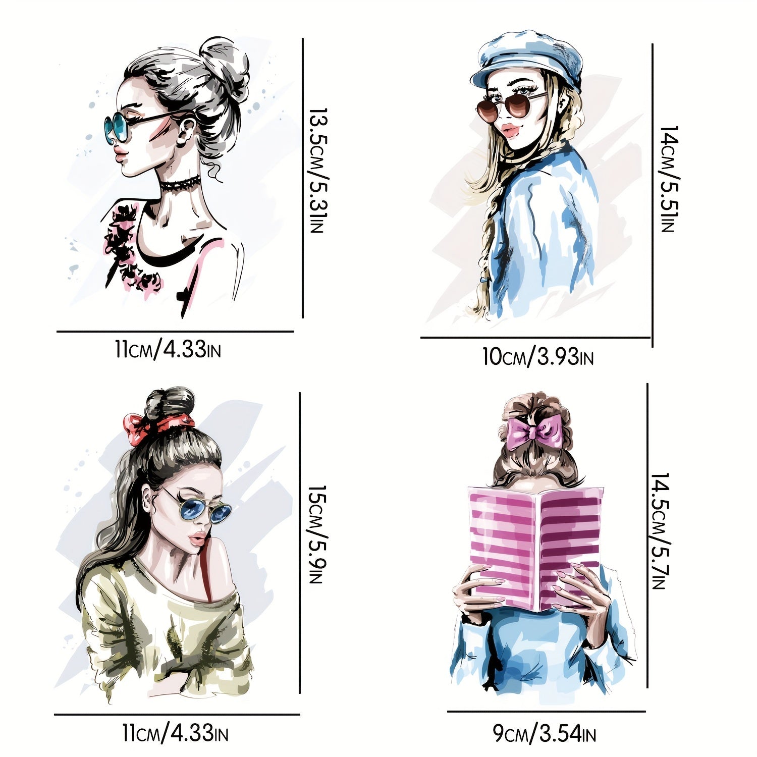 4pcs Girl Iron-on Stickers for DIY T-shirt Jeans Backpack Hat Decoration