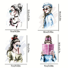 4pcs Girl Iron-on Stickers for DIY T-shirt Jeans Backpack Hat Decoration