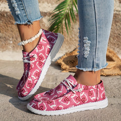 Rugby Heart Pattern Flat Shoes Women's Casual Lightweight Soft Comfortable