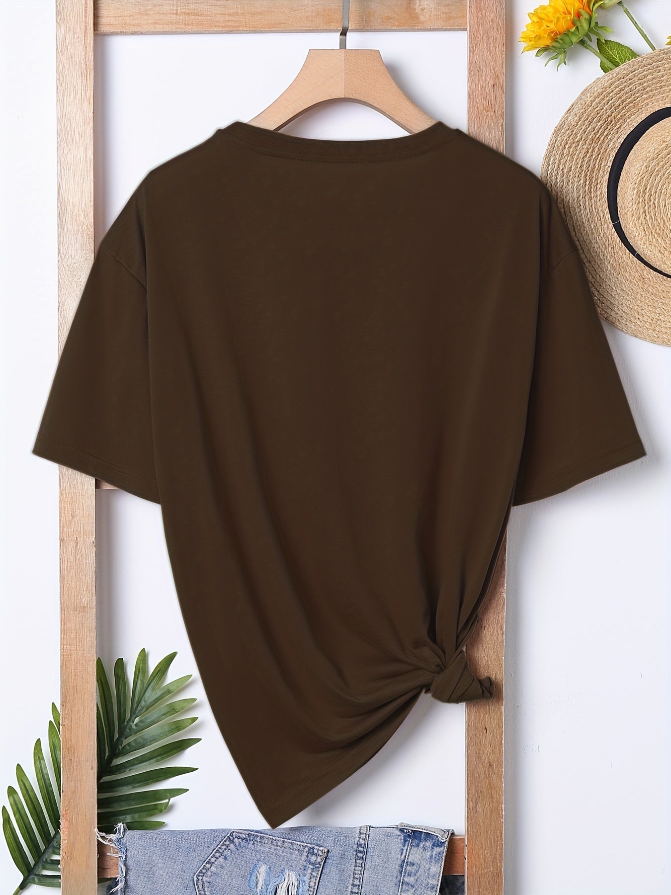 Bear & Letter Print Casual T shirts Crew Neck Short Sleeve Graphic Tee
