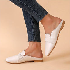 Women's Square Toe Flat Mules Slip On Loafers