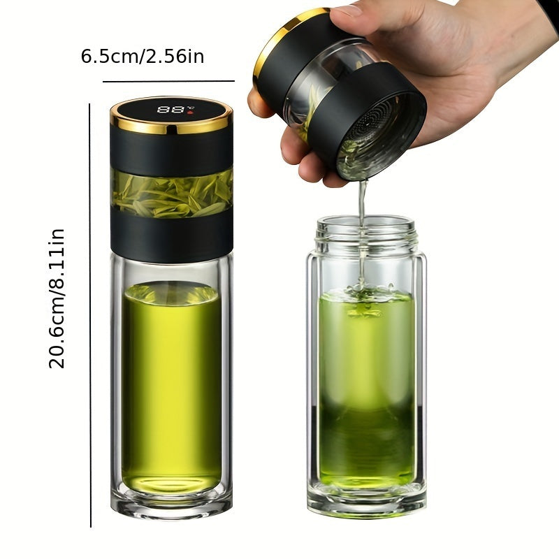 Digital Temperature Display Glass Tea Cup with Infuser