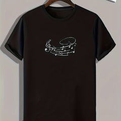 Music Note Print Men's Comfy T shirt Active Slightly Stretch