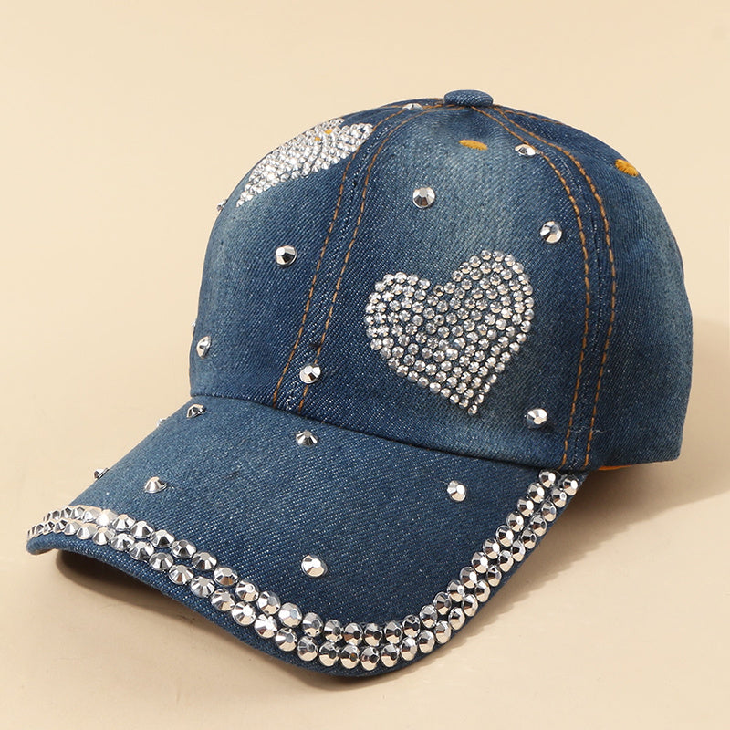 Rhinestone Decor Denim Baseball Cap For Men Women Couples Year Presents