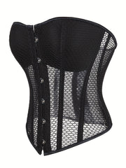 Mesh Strapless Corset Bustier Body Shaper Lace Up Lingerie