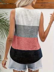Striped Print Square Neck Tank Top Summer Sleeveless Casual Top