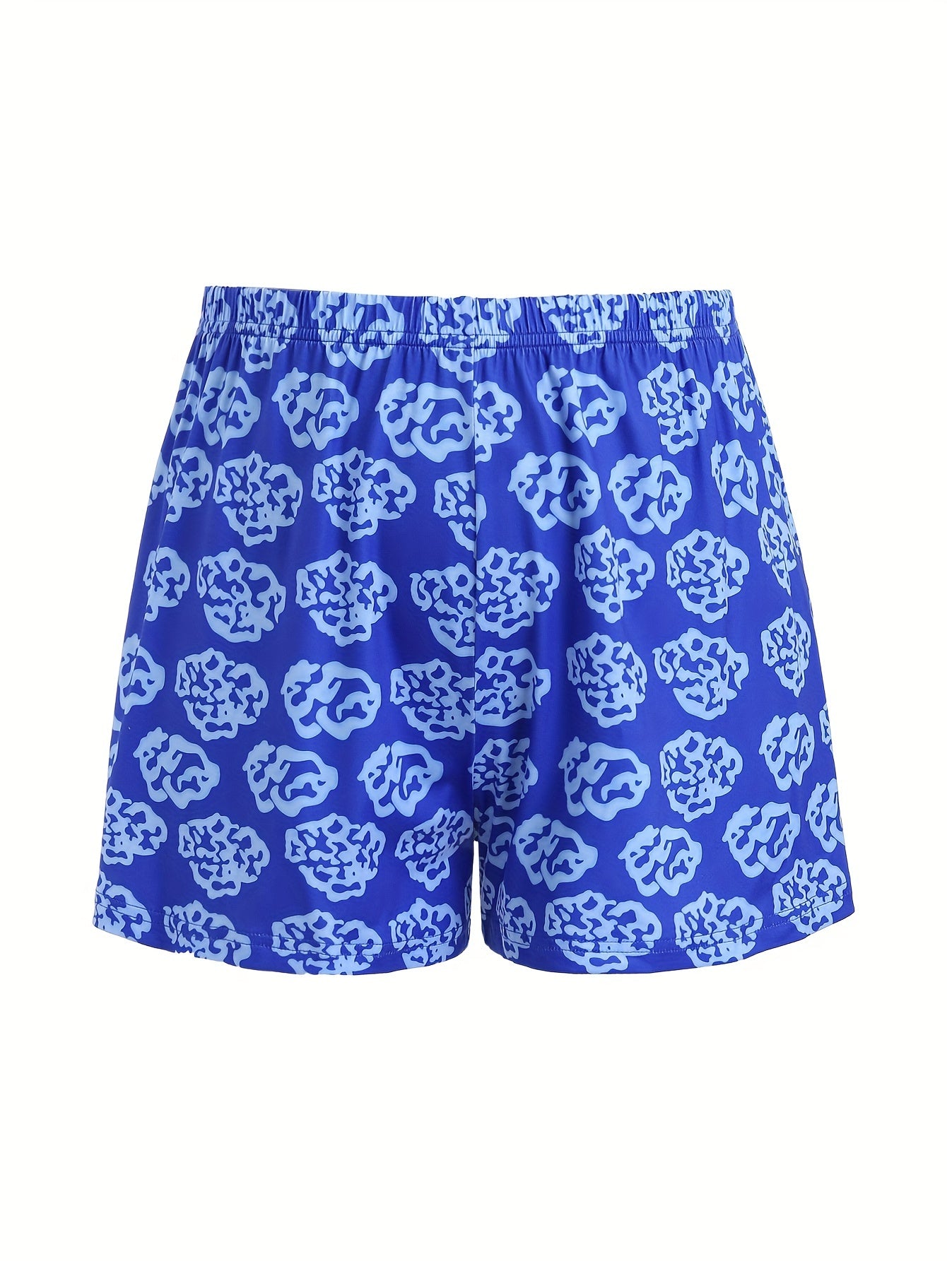 Casual Pajamas Set Women's Allover Print Tee & Shorts