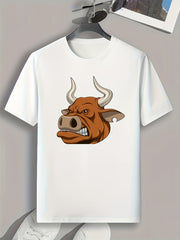 Ox Pattern Print Men's Comfy Sports T-shirt Graphic Tee
