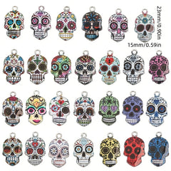 10pcs Mixed Colorful Skull Head Pendants - Halloween DIY Accessory