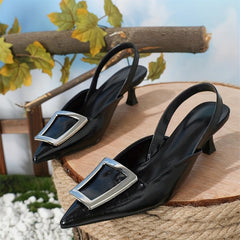 Women's Slingback Kitten Heels Pointed Toe Slip On Low Heels