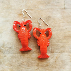 Exaggerated Red Lobster Resin Earrings Funny Seafood Jewelry Gift