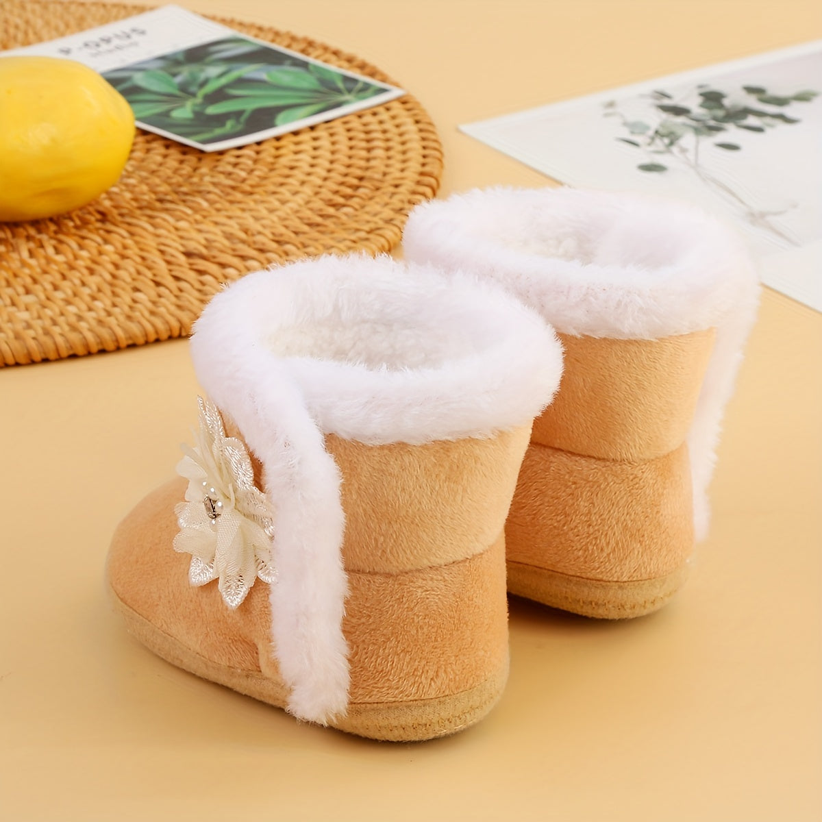 Soft Warm Fleece Flower Boots for Baby Girls