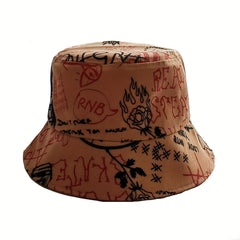 Letter Graffiti Bucket Hat Large Brim Sun Hat Men Women Outdoor Casual