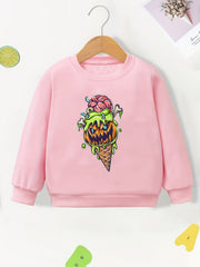 Halloween Bear Graphic Girls Sweatshirt Casual Comfort Fit Kids Pullover