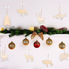 30pcs Wooden Wild Forest Animal Ornaments Hanging Wood Deer Cutouts DIY Decor