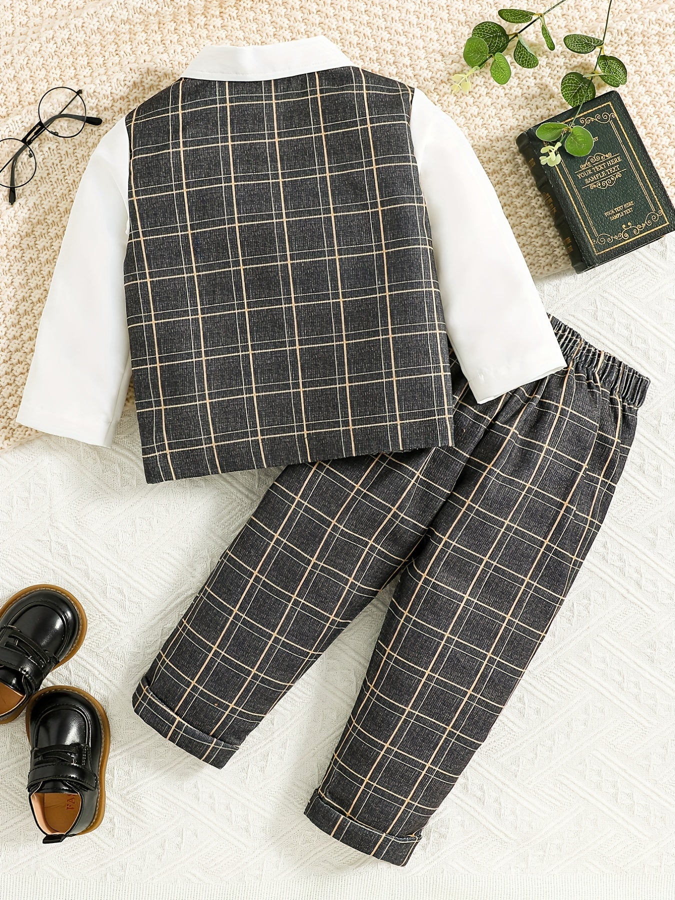Baby Boy Gentleman Bow Plaid Suit Kids Party Christening Clothes Set