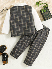 Baby Boy Gentleman Bow Plaid Suit Kids Party Christening Clothes Set