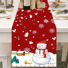Christmas Table Runner Red Snowman Snowflake Stain Resistant Winter Holiday