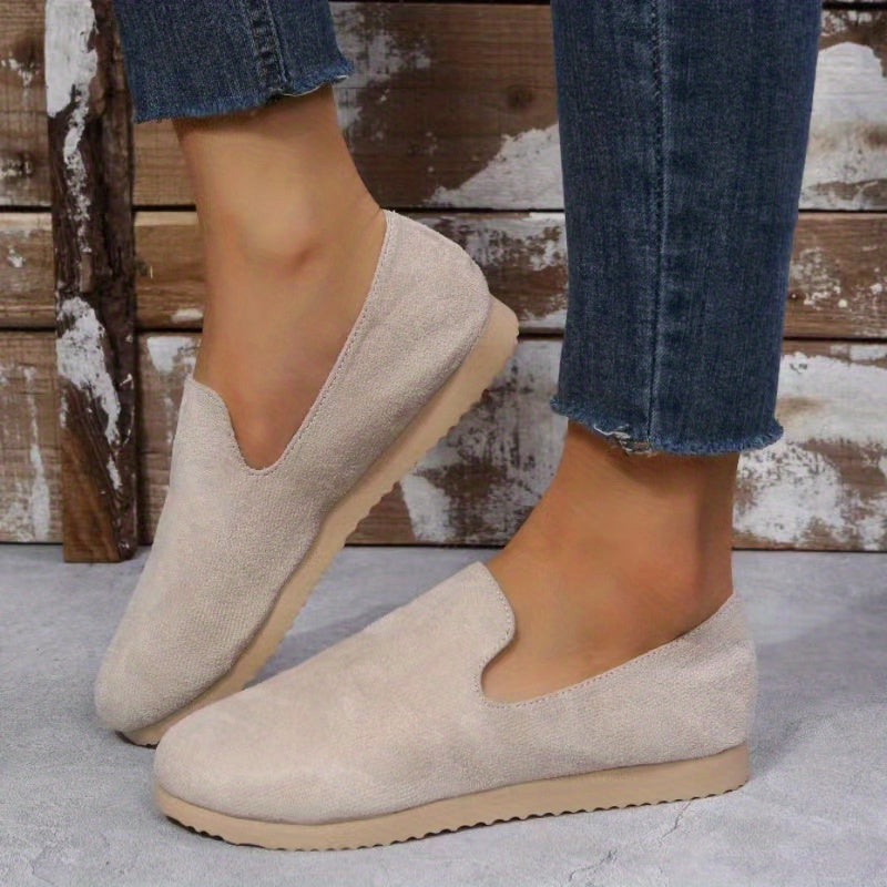 Women's Round Toe Slip On Micro Suede Shoes