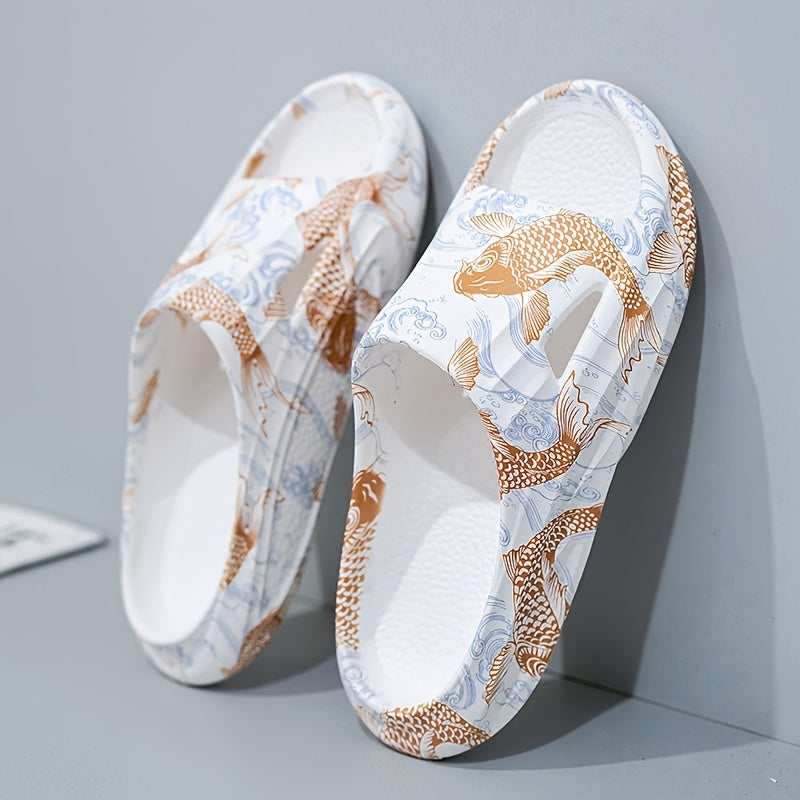 Men's Fish Print Cloud Slides Slippers Lightweight Non Slip Shoes