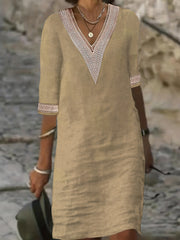 Guipure Lace V Neck Dress Short Sleeve for Spring & Summer