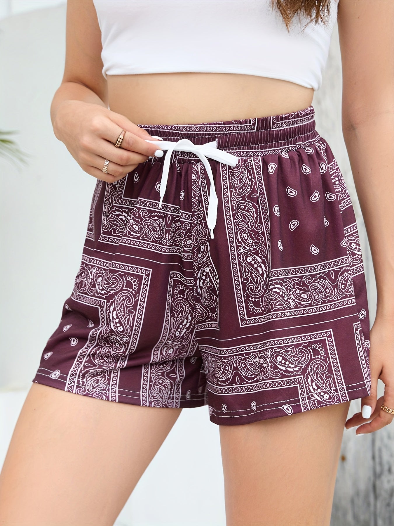 Paisley Print Drawstring Shorts for Women
