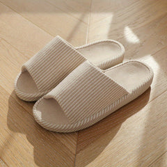 Women's Striped Home Slippers Soft Open Toe Flat Mute Shoes