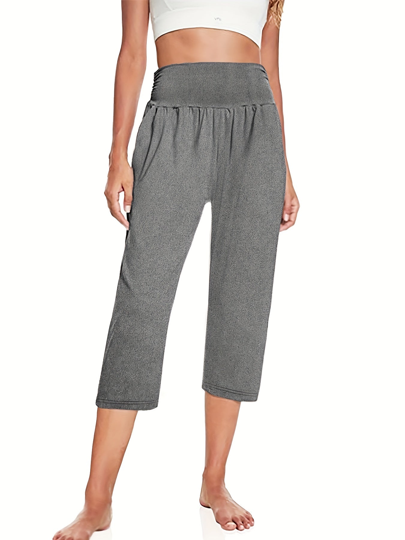 High Waist Capris Pants Casual Crop Pants For Spring & Summer