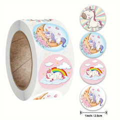 500pcs Rainbow Unicorn Flying Horse Stickers Roll, 2.1in Round Seal Gift Labels